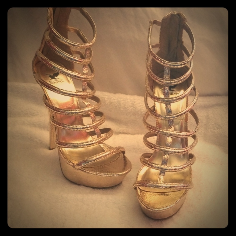 Gold caged heels